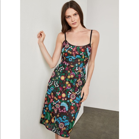 bcbg floral embroidered dress